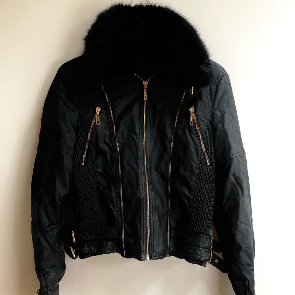 Black Fur Bomber Size Small- worn once